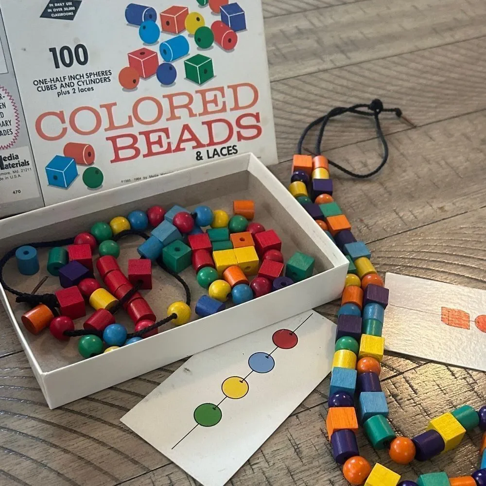 Made in 🇺🇸 Colored Beads & Lace Set 1985 Kick it Old School 🏫 Grades K-5 RETRO